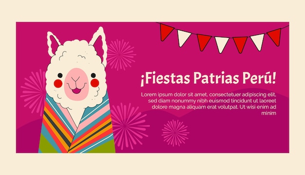 ペルーのフィエスタ・パトリアのお祝い用の平らな水平バナー・テンプレート