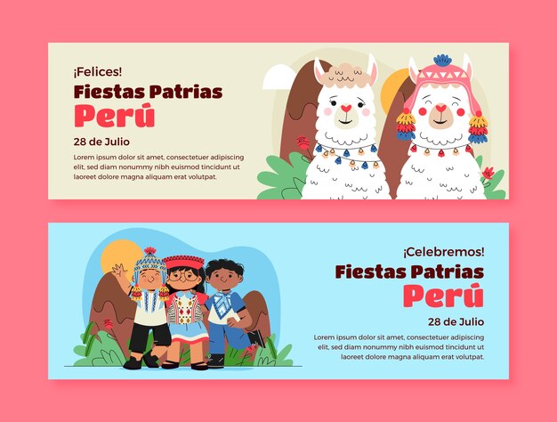 Flat horizontal banner template for peruvian fiestas patrias celebrations