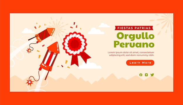 Vettore gratuito modello di banner orizzontale piatto per le celebrazioni delle feste peruviane patrias