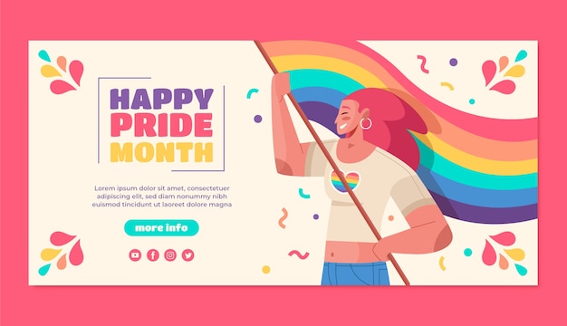 Flat horizontal banner template for pride month celebration