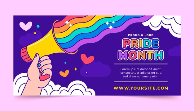 Flat horizontal banner template for pride month celebration