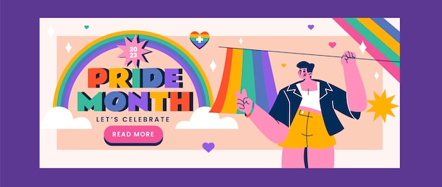 Flat horizontal banner template for pride month celebration