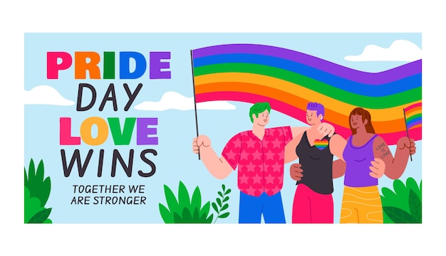 Free vector flat horizontal banner template for pride month celebration