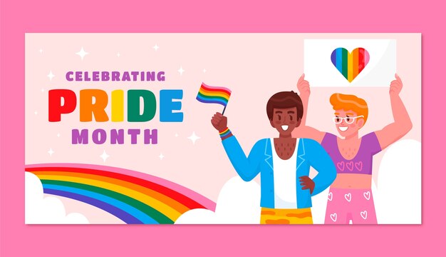 flat horizontal banner template for pride month celebration
