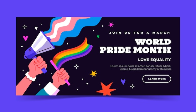 Flat horizontal banner template for pride month celebration