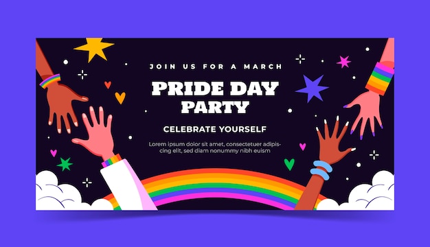 Flat horizontal banner template for pride month celebration