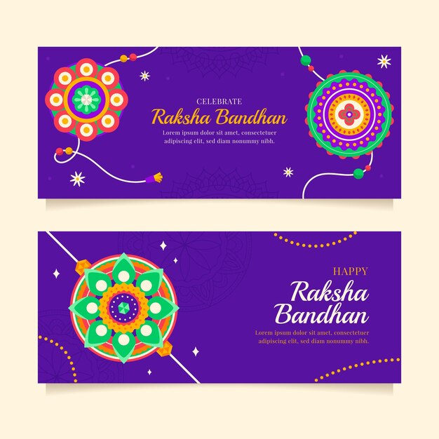 Flat horizontal banner template for raksha bandhan festival celebration