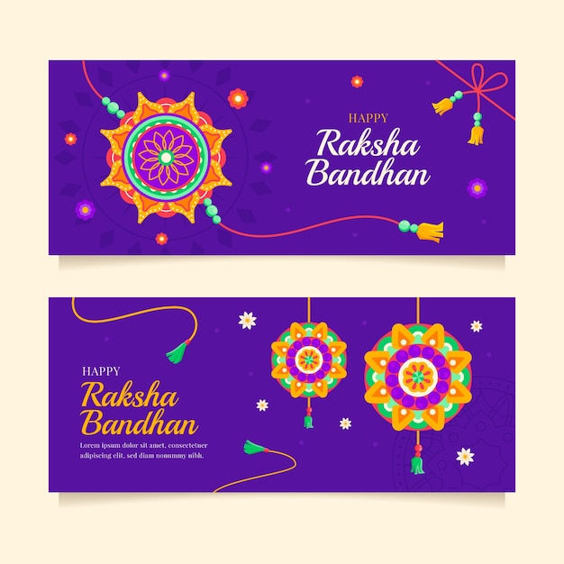 Free vector flat horizontal banner template for raksha bandhan festival celebration