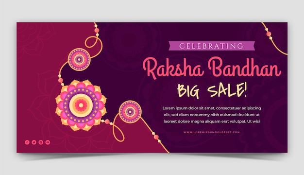 Free vector flat horizontal banner template for raksha bandhan festival celebration