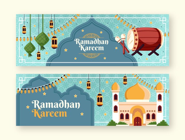 Flat horizontal banner template for ramadan celebration