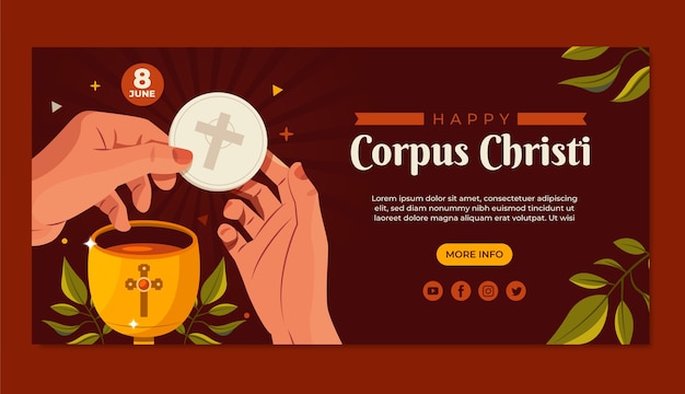 Free vector flat horizontal banner template for religious corpus christi celebration