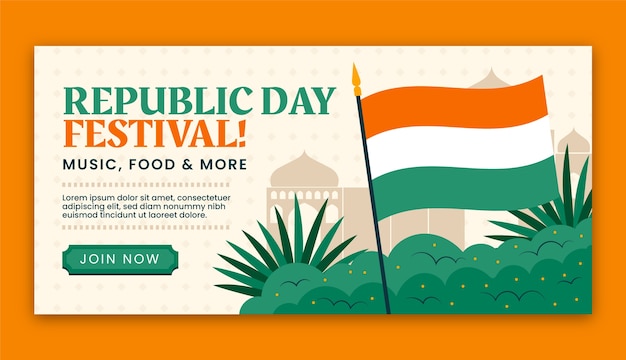 Flat horizontal banner template for republic day celebration