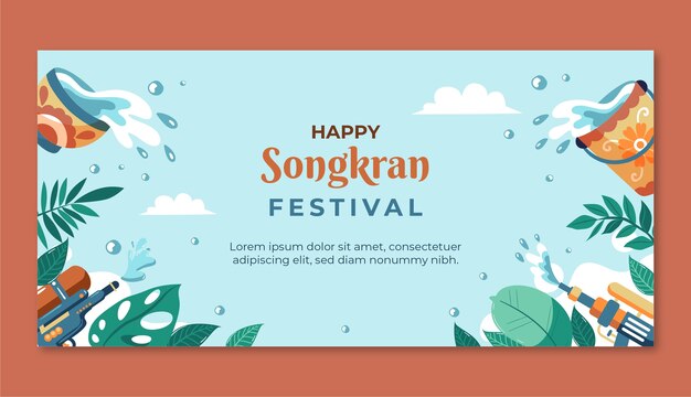 Flat horizontal banner template for songkran water festival celebration