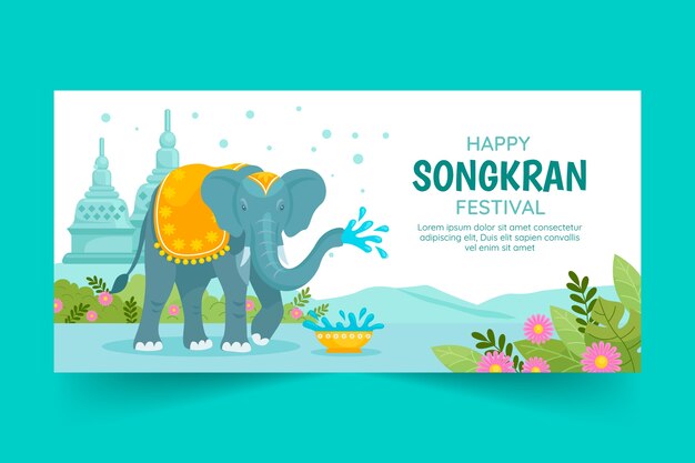 Flat horizontal banner template for songkran water festival celebration