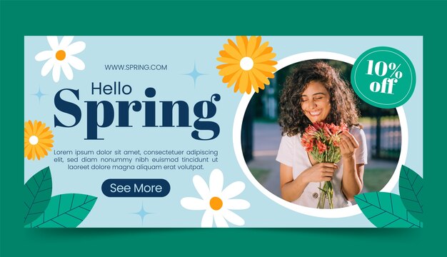 Flat horizontal banner template for spring season