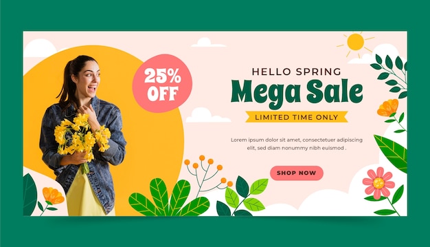 Free vector flat horizontal banner template for spring season