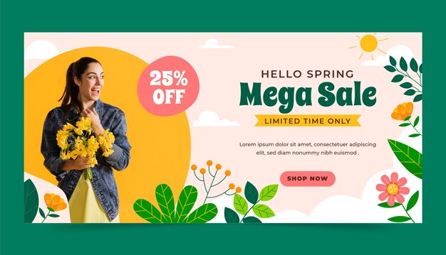 Flat horizontal banner template for spring season