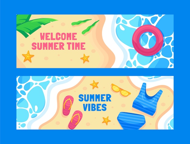 Flat horizontal banner template for summer season