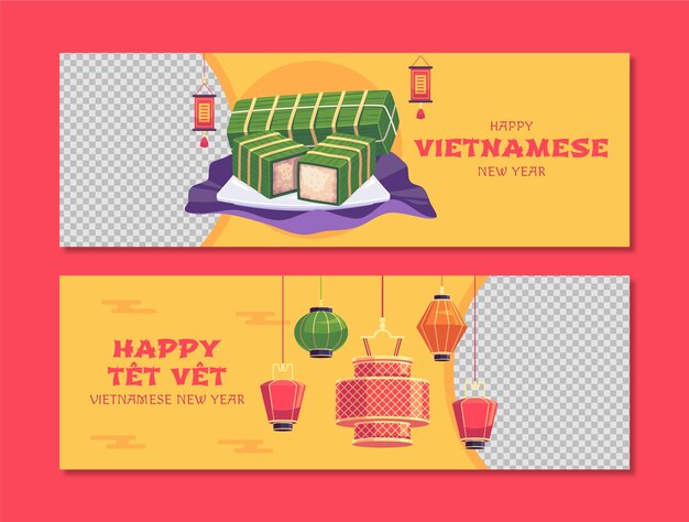 Flat horizontal banner template for tet new year celebration