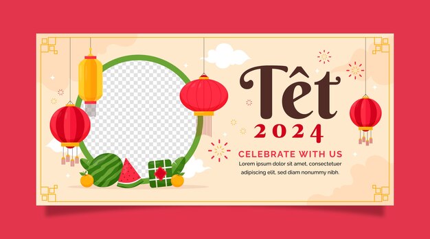 Flat horizontal banner template for tet new year celebration