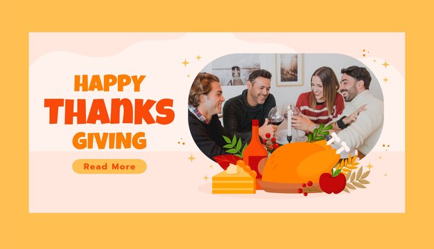 Flat horizontal banner template for thanksgiving celebration