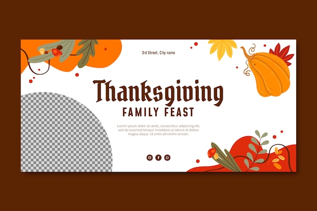 Free vector flat horizontal banner template for thanksgiving celebration
