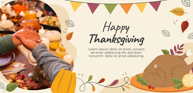 Flat horizontal banner template for thanksgiving day celebration