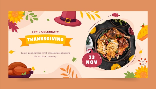 Free vector flat horizontal banner template for thanksgiving day celebration