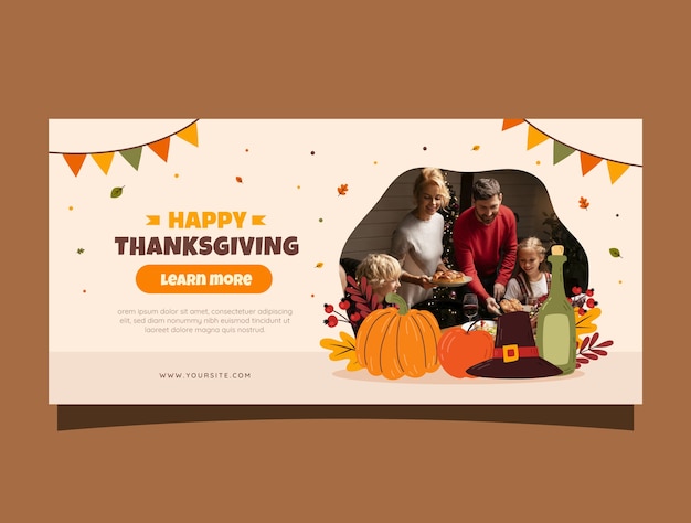 Flat horizontal banner template for thanksgiving day celebration