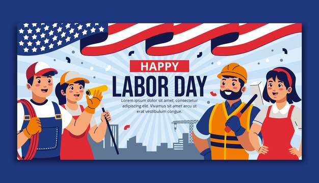 Flat horizontal banner template for us labor day celebration