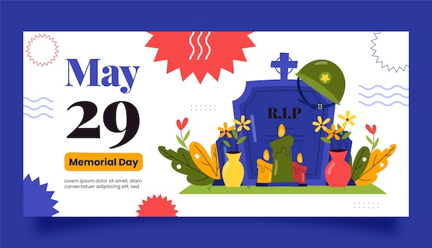 Free vector flat horizontal banner template for usa memorial day celebration