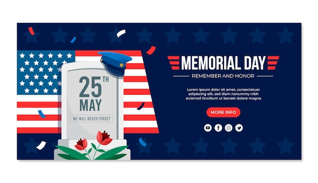 Flat horizontal banner template for usa memorial day celebration