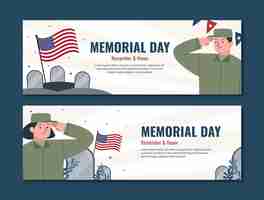 Free vector flat horizontal banner template for usa memorial day celebration