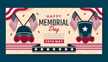 Free vector flat horizontal banner template for usa memorial day holiday