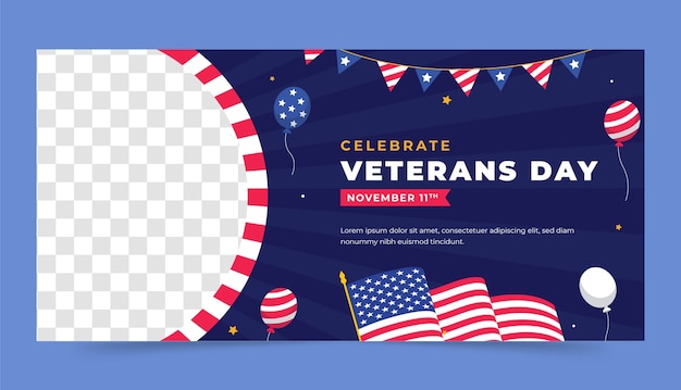 Flat horizontal banner template for usa veterans day holiday