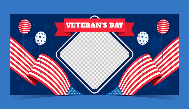 Flat horizontal banner template for usa veterans day holiday