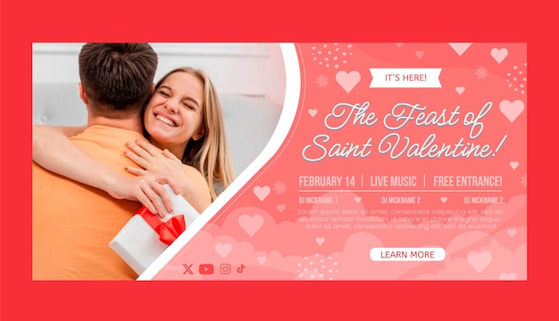 Flat horizontal banner template for valentine's day holiday