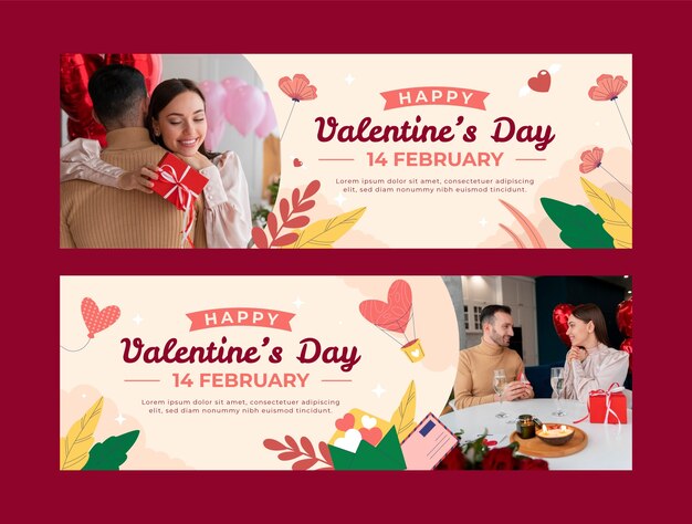 Flat horizontal banner template for valentine's day holiday