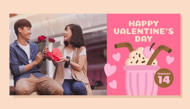 Free vector flat horizontal banner template for valentine's day holiday