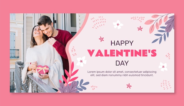 Free vector flat horizontal banner template for valentine's day holiday