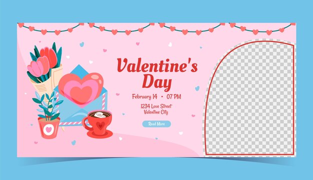 Flat horizontal banner template for valentines day celebration