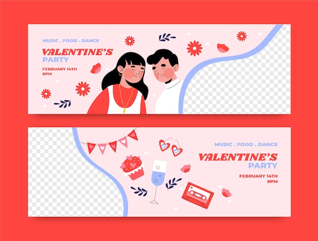 Flat horizontal banner template for valentines day celebration