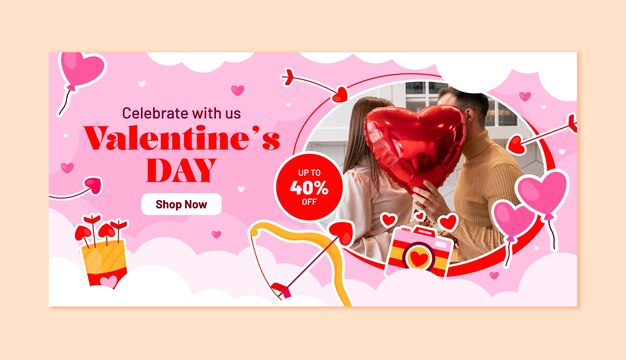 Flat horizontal banner template for valentines day celebration