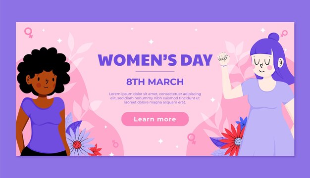 Flat horizontal banner template women's day celebration