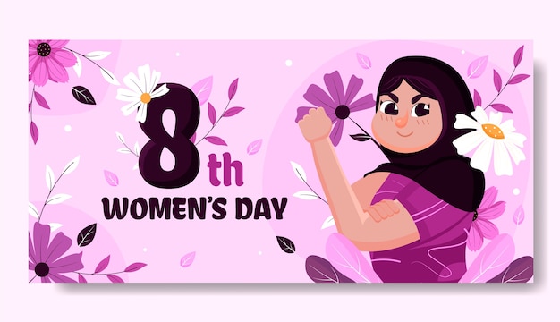 Flat horizontal banner template women's day celebration