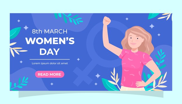 Flat horizontal banner template women's day celebration