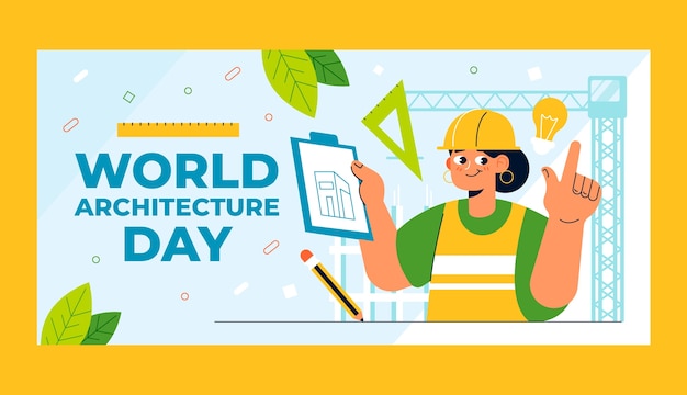 Free vector flat horizontal banner template for world architecture day celebration