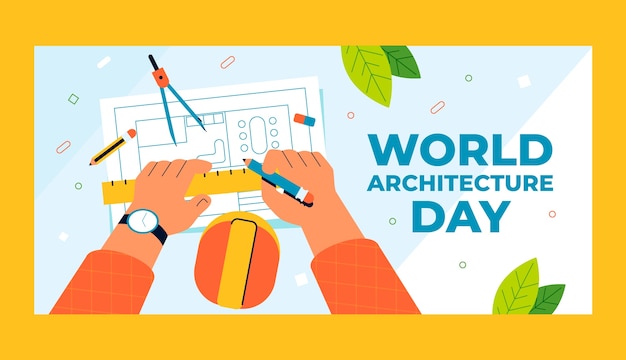 Flat horizontal banner template for world architecture day celebration