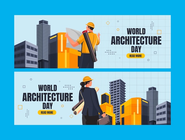 Modello di banner orizzontale piatto per la giornata mondiale dell'architettura