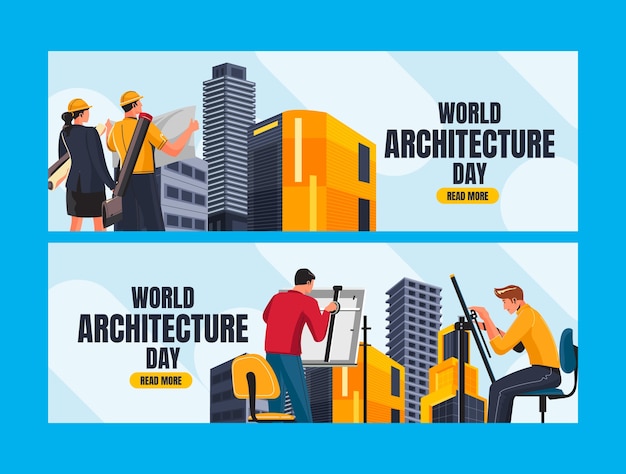 Free vector flat horizontal banner template for world architecture day